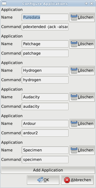 Application configuration dialog